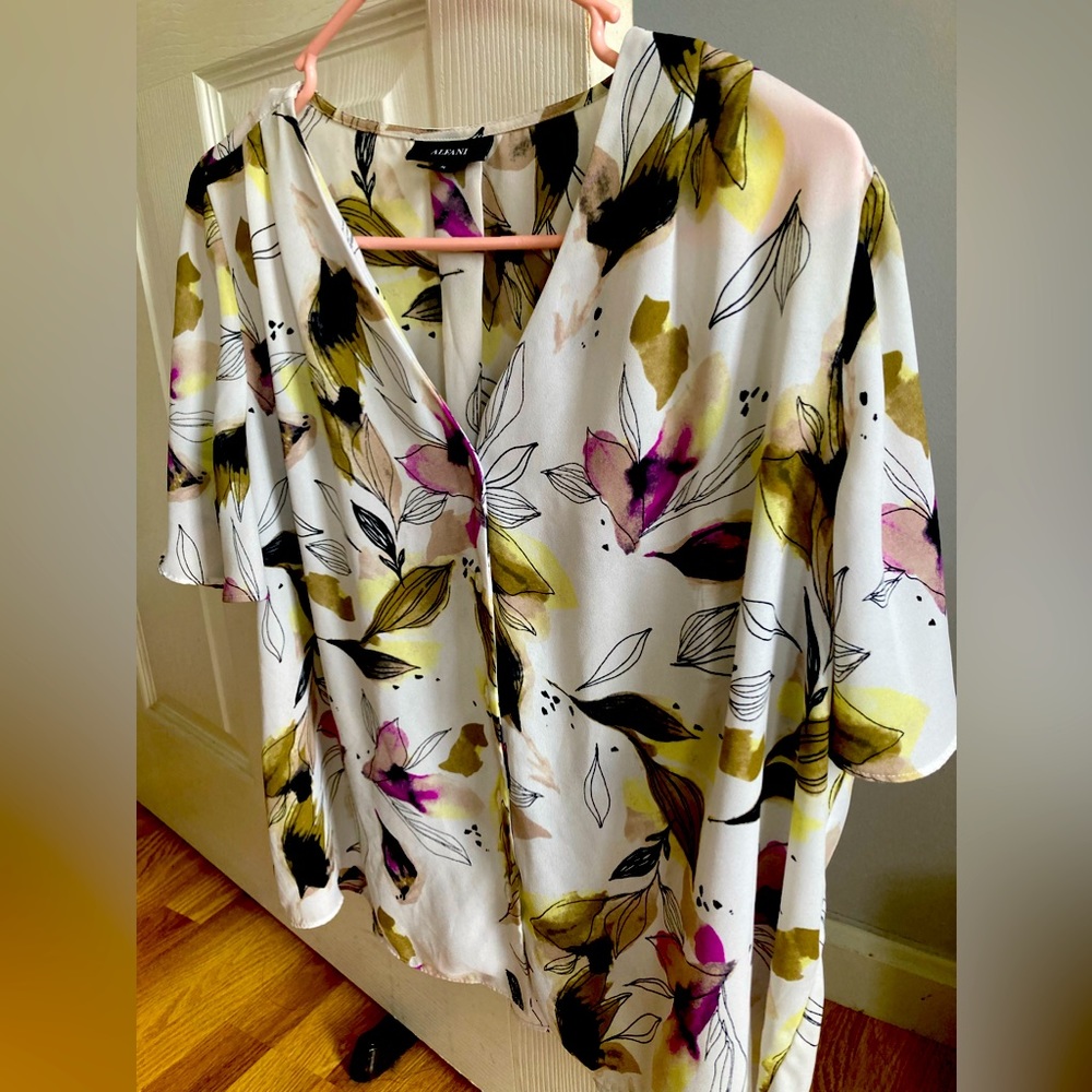 Very pretty short sleeved business casual blouse.